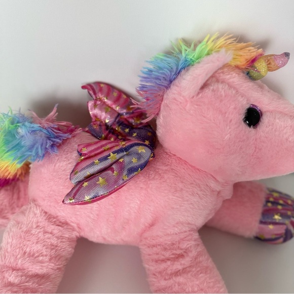 Pink Plush Rainbow Unicorn Stuffed Animal Toy – Wings, Stars & Horn – Kawaii - Picture 2 of 10